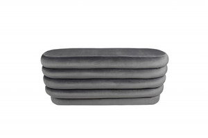 Homeroots Living Room 44" Gray Velvet Tufted Oval Ottoman