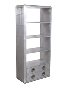 Homeroots Office 71" Silver Aluminum Four Tier Bookcase with Drawers