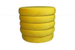 21" Yellow Velvet Tufted Round Cocktail Ottoman - 606114152026