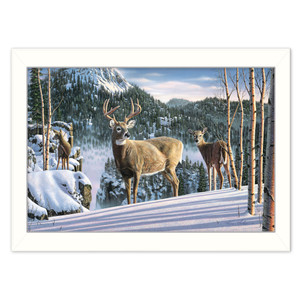 Morning View Deer 2 White Framed Print Wall Art - 606114058861