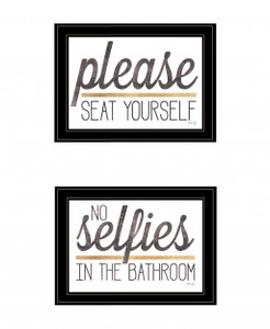 Set Of Two No Selfies When Seated 2 Black Framed Print Wall Art - 606114056614