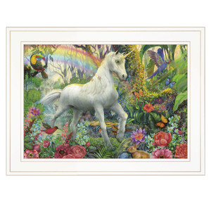 Rainbow Unicorn 2 White Framed Print Wall Art - 606114046172