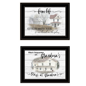 Set Of Two Stays At Grandmas and Bible Farmhouse Black Framed Print Wall Art - 606114071389
