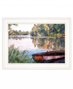 Rowboat Pond Landscape 2 White Framed Print Wall Art - 606114050315