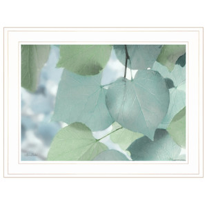 Aqua Leaves 1 White Framed Print Wall Art - 606114039488