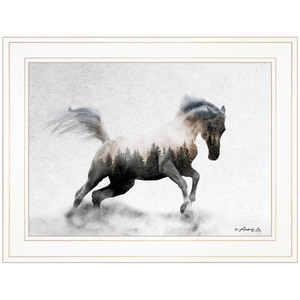 Running White Stallion 1 White Framed Print Wall Art - 606114039747
