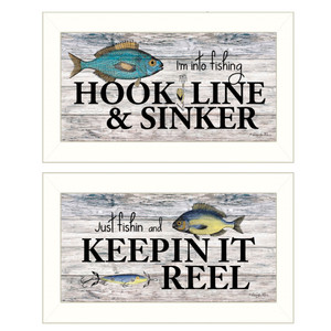 Set Of Two Fishing Combo 2 White Framed Print Wall Art - 606114043058