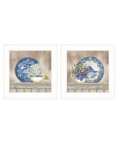 Set Of Two The Farmhouse Blues 1 White Framed Print Wall Art - 606114161035