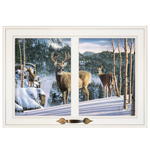 Morning View Deer 3 White Framed Print Wall Art - 606114062561