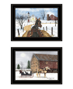 Set Of Two Sleigh Bells Ring 1 Black Framed Print Wall Art - 606114160991