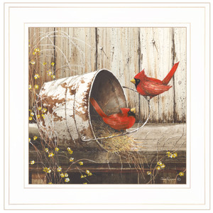Rustic Two Cardinals White Framed Print Wall Art - 606114064268