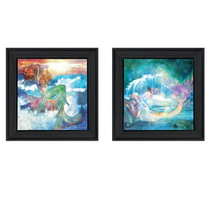 Set Of Two Mermaids 2 Black Framed Print Wall Art - 606114681069