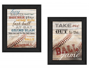 Set Of Two Baseball 1 Black Framed Print Wall Art - 606114042679