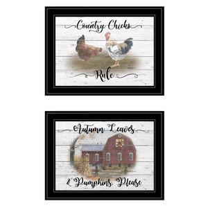 Set Of Two Chickens and Autumn Black Framed Print Wall Art - 606114071396