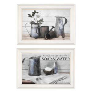Set Of Two Soap Or Floral 1 White Framed Print Bathroom Wall Art - 606114679431