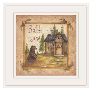 Bath House and Bear White Framed Print Bathroom Wall Art - 4512839593296