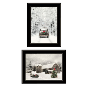 Set Of Two Antique Christmas 2 Black Framed Print Wall Art - 606114681175