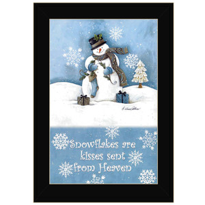Snowflakes are Kisses Black Framed Print Snowman Wall Art - 4512839593746