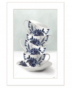 Tea Tower Blue 1 White Framed Print Wall Art - 606114055938