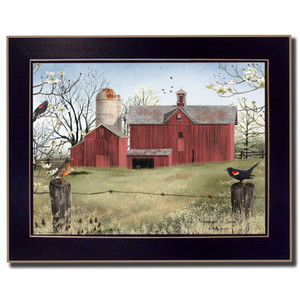 Rustic Red Barn and Birds Black Framed Print Wall Art - 606114027645