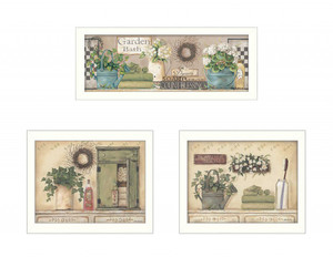 Set Of Three Garden Bath 1 White Framed Print Bathroom Wall Art - 606114678953