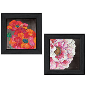 Set Of Two Blooms On Black 2 Black Framed Print Wall Art - 606114680598