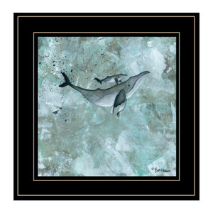 Simplicity Blue Gray Humpback Whale Black Framed Print Wall Art - 606114027324