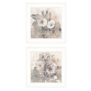 Set Of Two Transitional Blooms 1 White Framed Print Wall Art - 606114047384