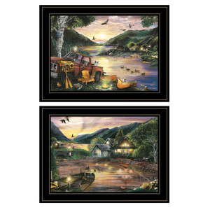 Set Of Two Lakefront Camping 2 Black Framed Print Wall Art - 606114047223