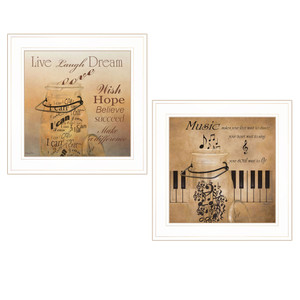 Set Of Two Music 1 White Framed Print Wall Art - 606114044499