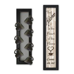 Set Of Two Come On In With Seven Peg Mug Rack 1 Black Framed Print Wall Art - 606114042969