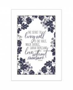 The Secret To Living Well 1 White Framed Print Wall Art - 606114051206