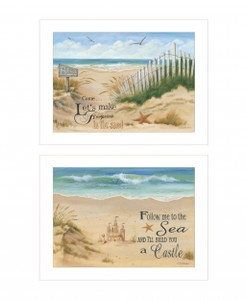 Set Of Two Sand Castle And Footprints 1 White Framed Print Wall Art - 606114054023