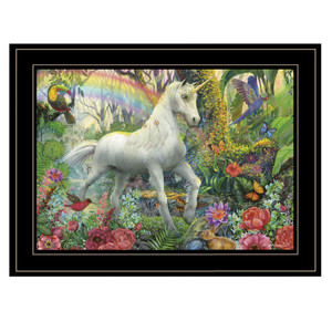 Rainbow Unicorn 3 Black Framed Print Wall Art - 606114046189