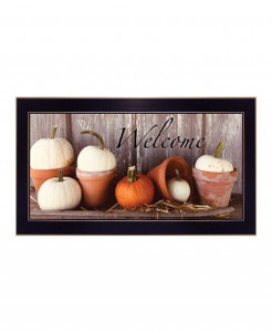 Welcome Pumpkin Shelf 3 Black Framed Print Wall Art - 606114074311