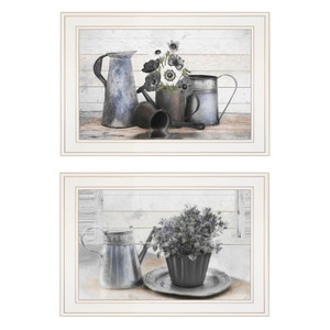 Set Of Two Floral With Tin Ware 1 White Framed Print Wall Art - 606114679455