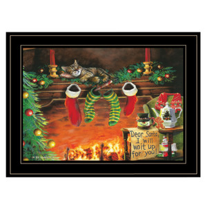 I Will Wait Up Cat Christmas Black Framed Print Wall Art - 606114045960
