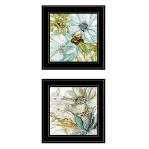 Set Of Two Sea Glass Palette Floral Black Framed Print Wall Art - 606114073567