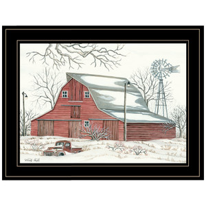 Winter Barn With Pickup Truck 2 Black Framed Print Wall Art - 606114037385
