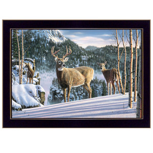 Morning View Deer 1 Black Framed Print Wall Art - 606114058854