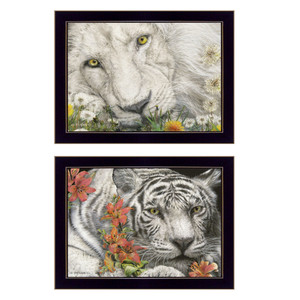 Set Of Two Tiger Lily Dandy Lion 3 Black Framed Print Wall Art - 606114047346