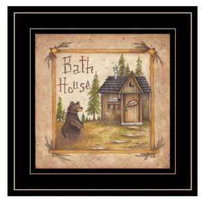 Bath House and Bear Black Framed Print Bathroom Wall Art - 4512839593302