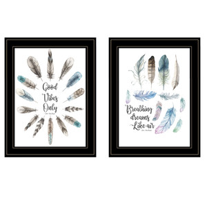Set Of Two Good Vibes 2 Black Framed Print Wall Art - 606114681052