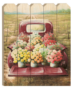 Pretty Red Truck Flowers for Sale Unframed Picket Fence Wall Art - 606114160854