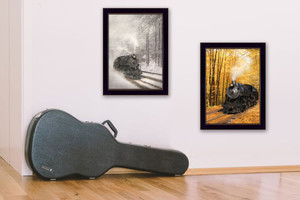 Set Of Two Vintage Locomotives Black Framed Print Wall Art - 606114679066