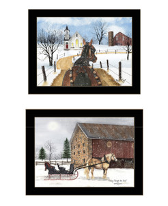 Set Of Two Sleigh Bells Ring 2 Black Framed Print Wall Art - 606114161004