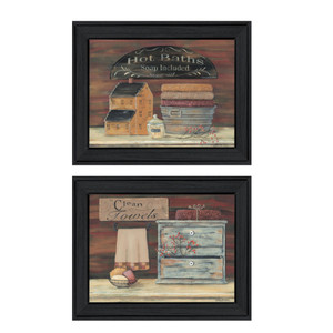 Set Of Two Hot Bath Or Clean Towels Black Framed Print Wall Art - 606114043065