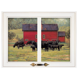 Herd of Black Angus By The Red Barn White Framed Print Wall Art - 606114062516