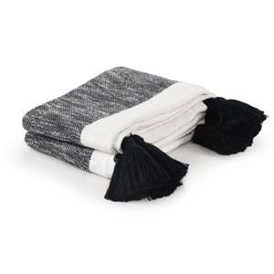 Blue and White Woven Cotton Striped Throw Blanket - 606114787983
