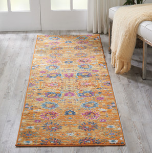 10' Gold Floral Power Loom Runner Rug - 606114712886